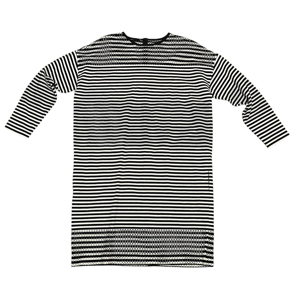 Akris Punto Striped Cotton Jersey Shift Dress Semi Sheer Details Black & White